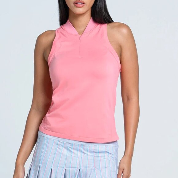 NWT LUCKY IN LOVE Pink Seamless Textured Sleeveless Athletic Polo Shirt Size S - Picture 2 of 4